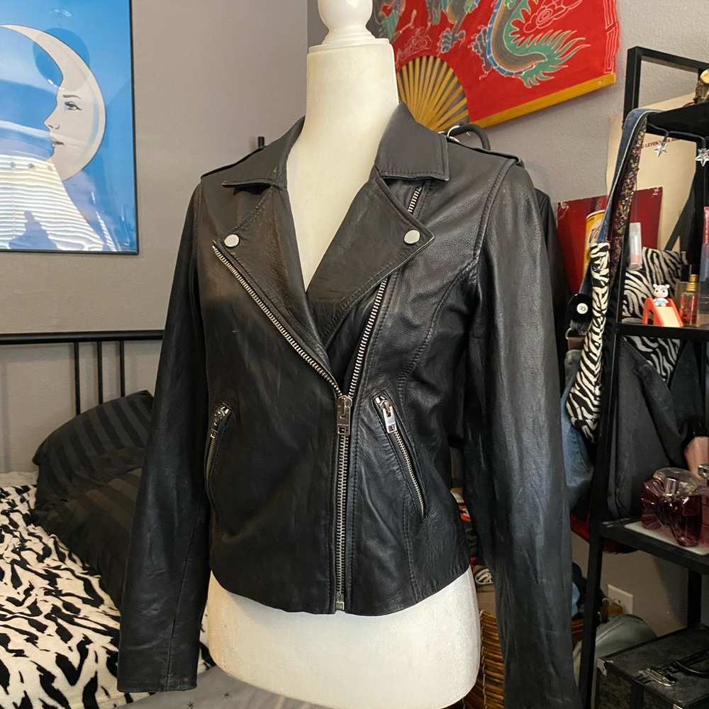 Lucky Brand Black Leather Moto Jacket